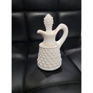 Vintage Hobnail Fenton Milk Glass Mini Pitcher With Stopper